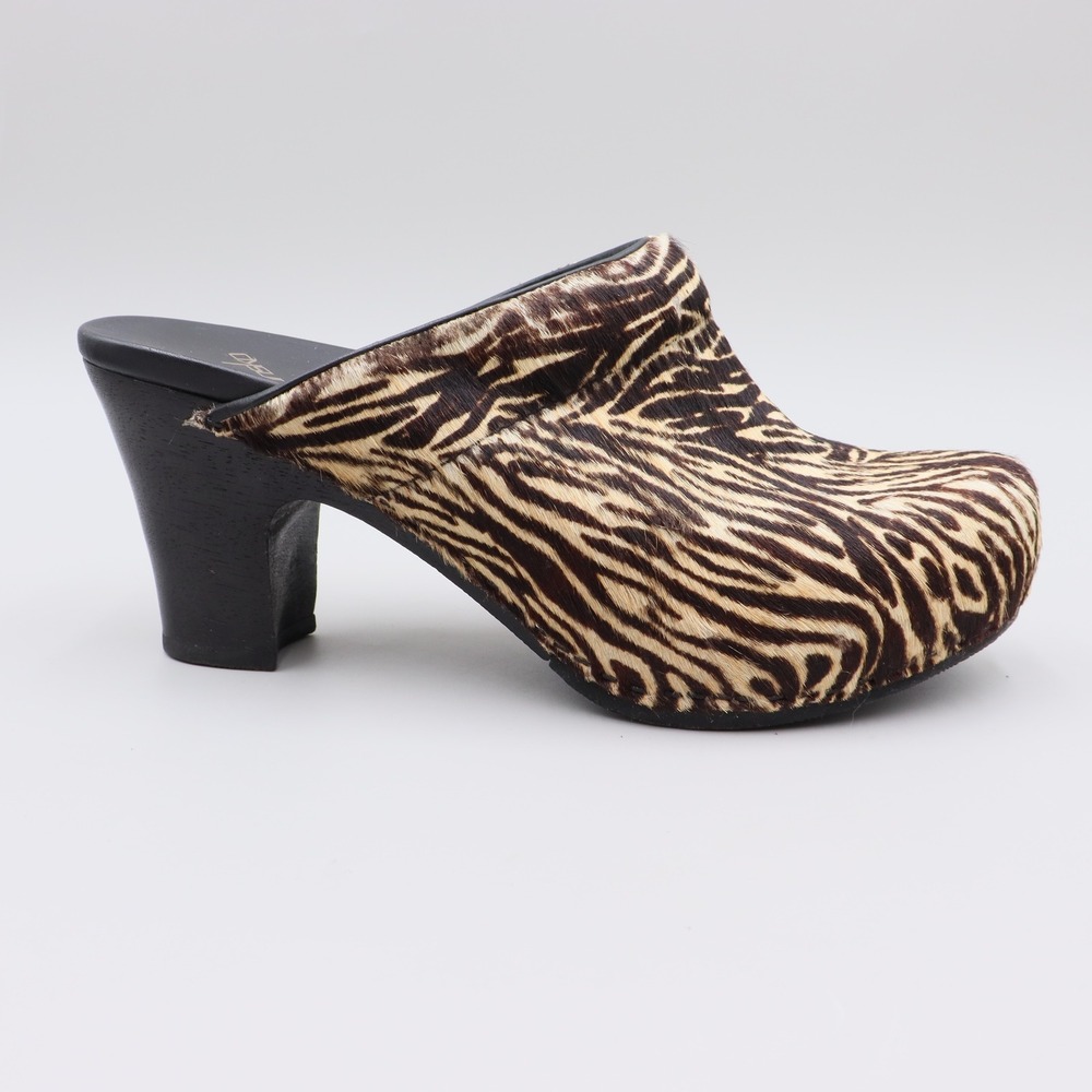 Dansko Rae Zebra Print Calf Hair Mules Heeled Clogs Size 8.5-9 US Animal Print